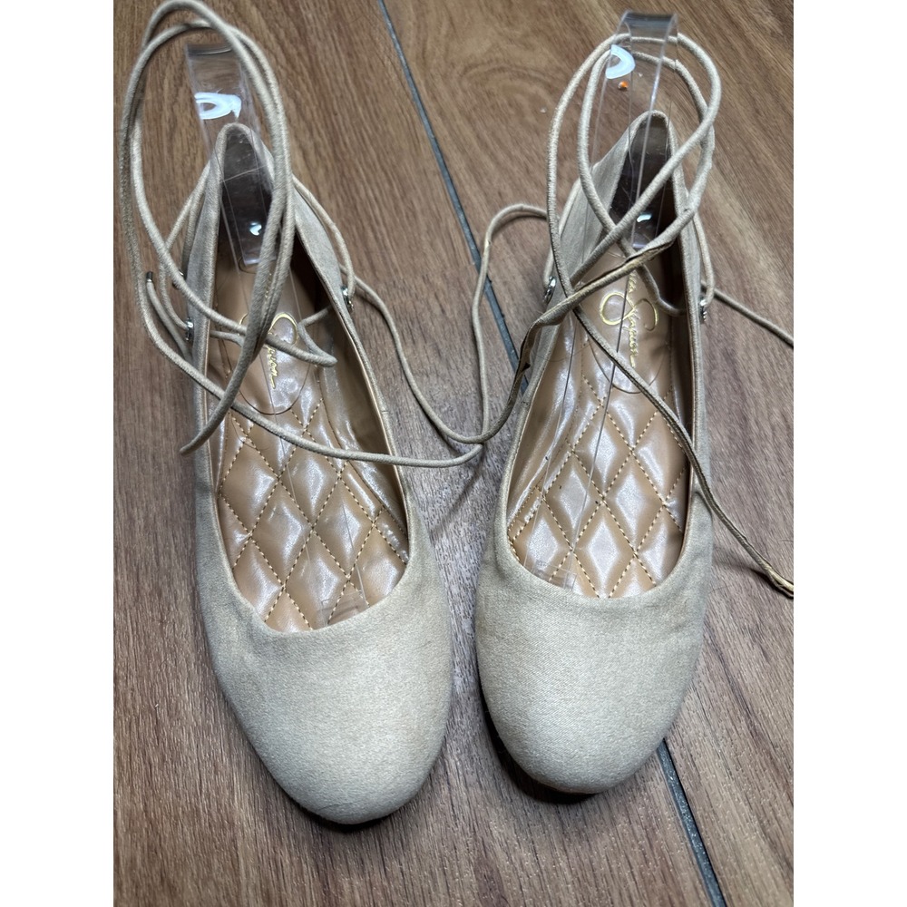 Jessica Simpson Bingley Beige Faux Suede Lace‎ Up Ankle Tie Ballet Flats Size 9M